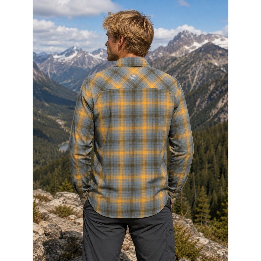 Arc'teryx Gryson L/S Shirt Men's L Yellow Gray Plaid Snap 16898 Gorpcore